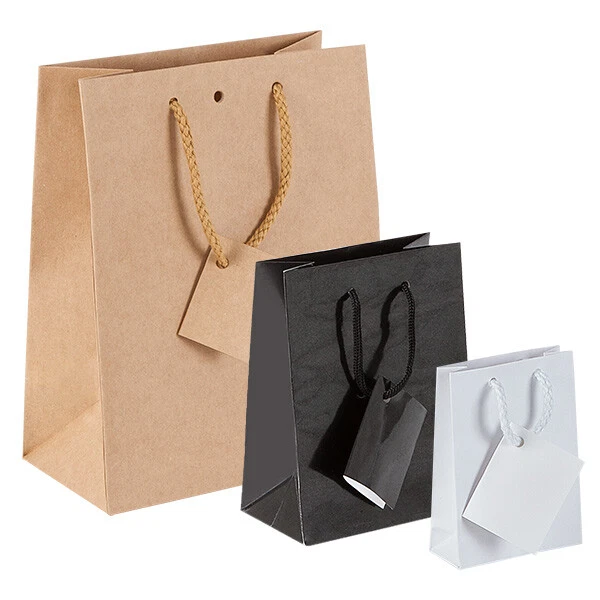 Sac Shopper Papier Mini Luxe Carte Cadeau Havane 11,4 + 6,4x14,6cm 20 Pcs