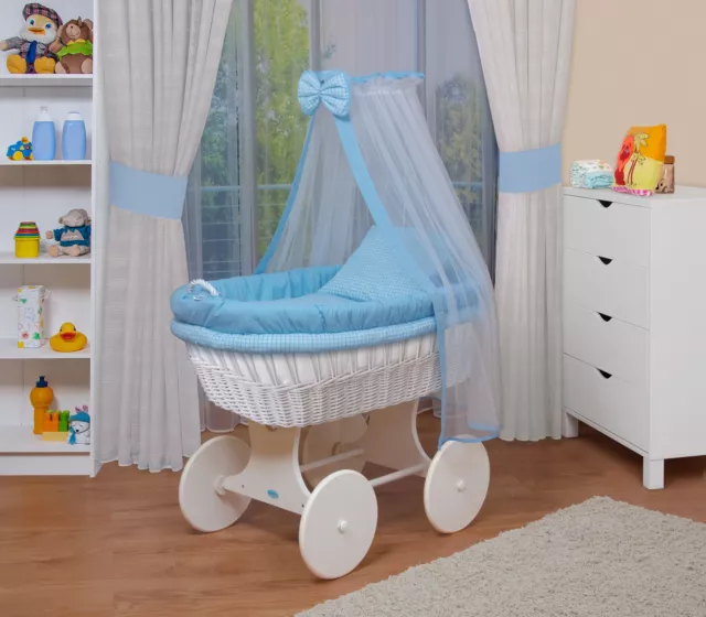 WALDIN Baby Bollerwagen,Stubenwagen,komplett mit Zubehör,XXL,Neu, Blau/kariert