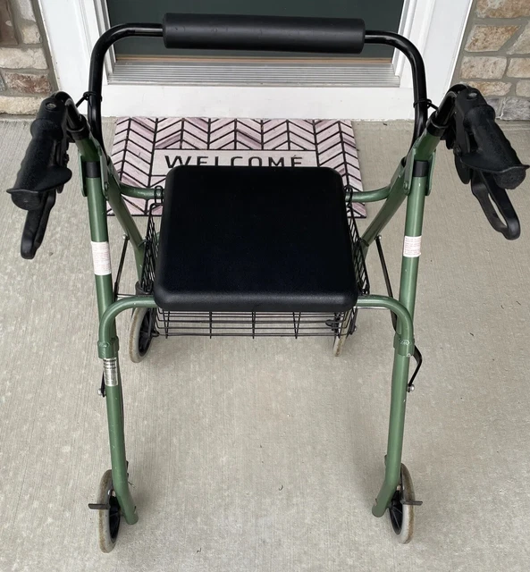 MEDLINE GUARDIAN ROLLING Walker with Wheels Fold Up Seat Working Brakes