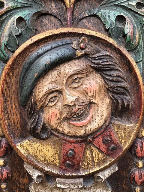Stunning Carved Medieval Style polychrome panel in wood 3