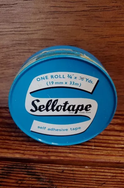 Vintage SELLOTAPE TIN 19MM X 33M ORIGINAL Empty 1960s Blue RARE Round Box CAN