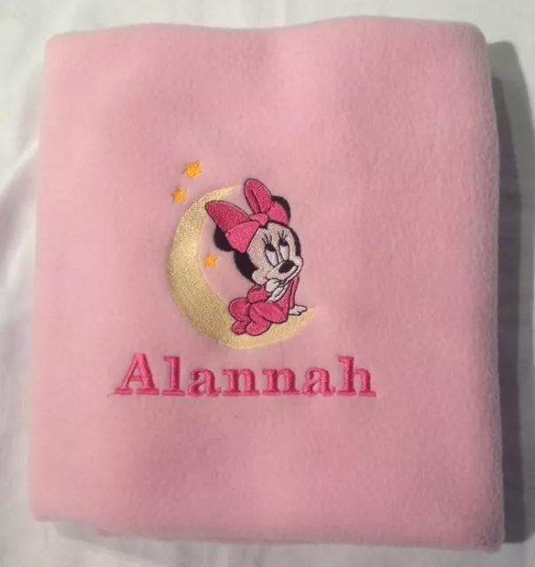 Personalised embroidered baby soft fleece blanket with Minnie Mouse