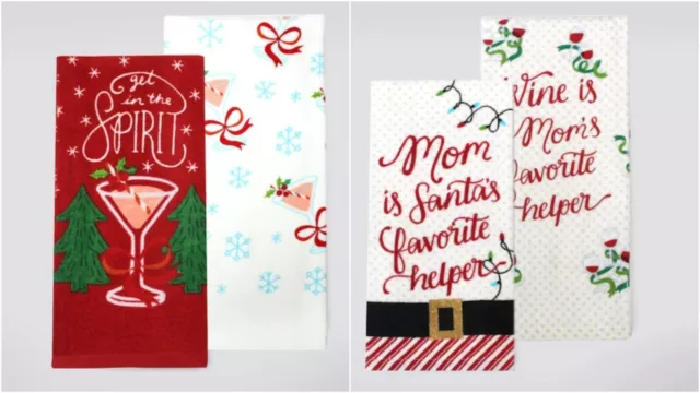 TWO St. Nicholas Square® Holiday Kitchen Towel 2-packs (4 towels total)