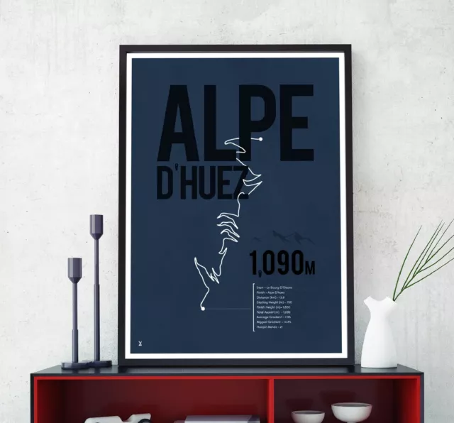 Alpe D'huez Tour de France Print - 21 Hairpin Climb cycling biking racing Poster