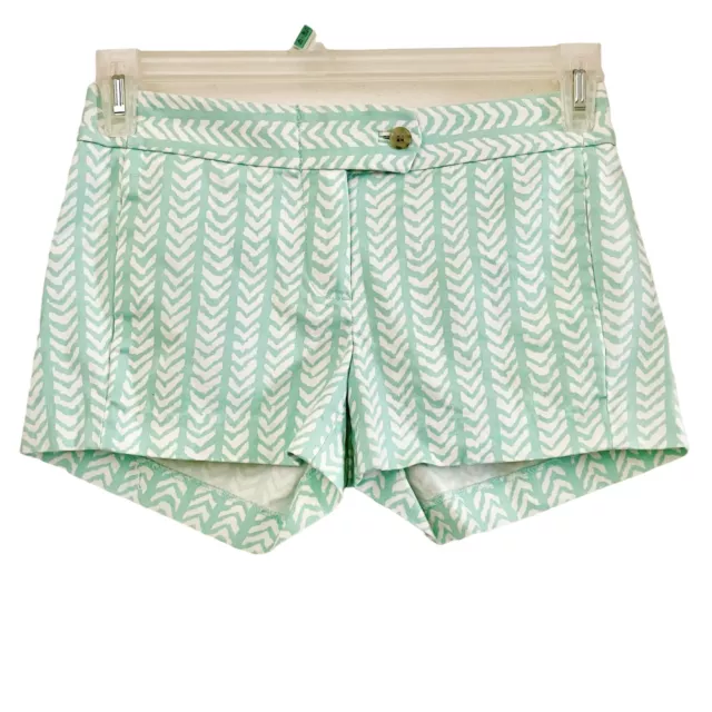 J. Crew Shorts Chino herringbone Chevron Print mint green Sz 00 Stretch Preppy