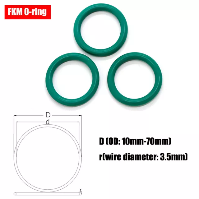 Dichtring Grün FKM O-Ring Rundring Schnurdicke 3.5mm Außendurchmesser 10mm-70mm