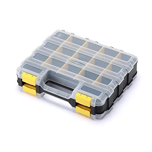Double Side Tools Organizer, Customizable Plastic, 34-Compartment, Black/Yellow