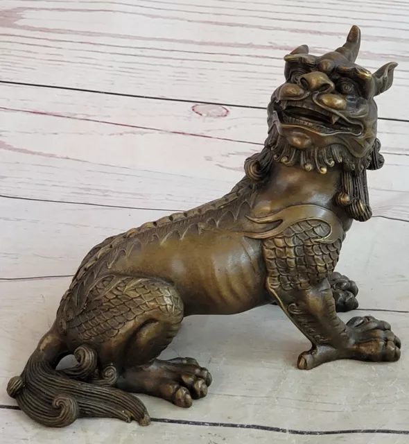 Exquisite Old Chinese Bronze Feng Shui Lion Foo Dog Statue Vintage