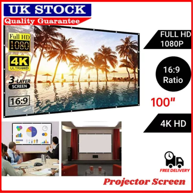 Portable Projector Screen with Stand 100'' inch 16:9 HD 4K Outdoor Home Cinema