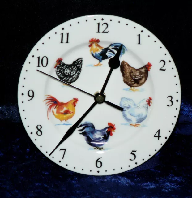 Chicken wall clock - Porcelain small wall clock with chickens cockerels design