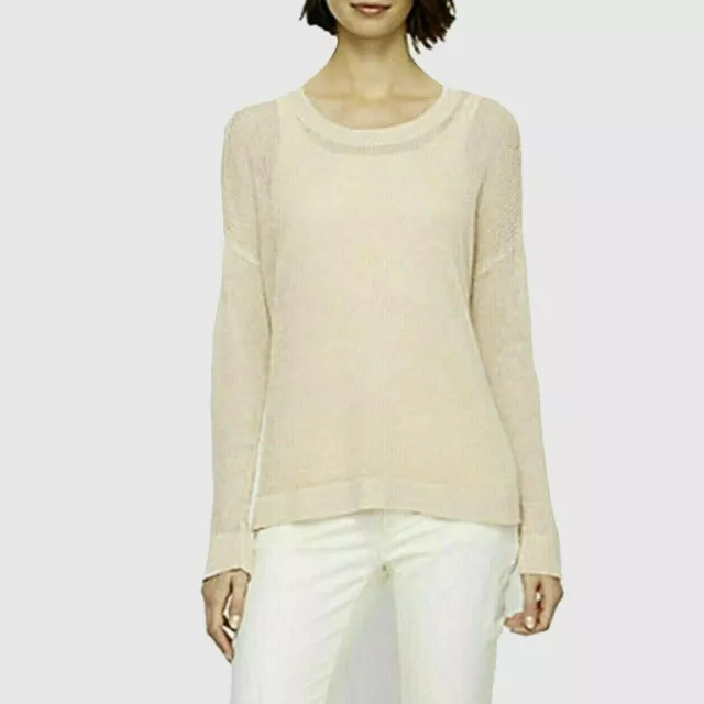 EILEEN FISHER L Alabaster Pinky Ivory Linen Round Neck Knit Sweater Top NWT