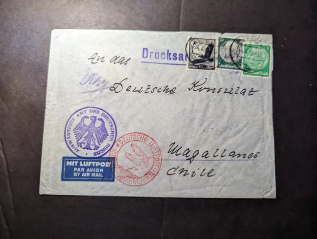1935 Germany Airmail Cover Berlin to Magallanes Chile German Consulate