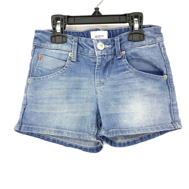 Hudson Girls Size 7 Denim Shorts Mid Rise Cotton Blend Blue Flap Pockets