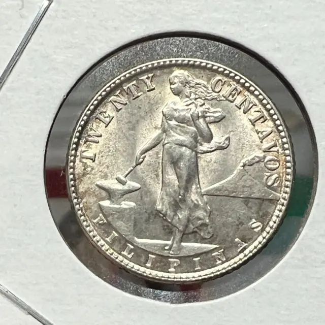 1945-D Philippines Silver 20 Centavos Brilliant Uncirculated