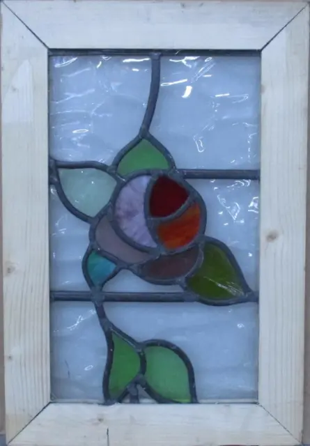 OLD ENGLISH LEADED STAINED GLASS WINDOW Pretty Rose 11.25" x 16.5"