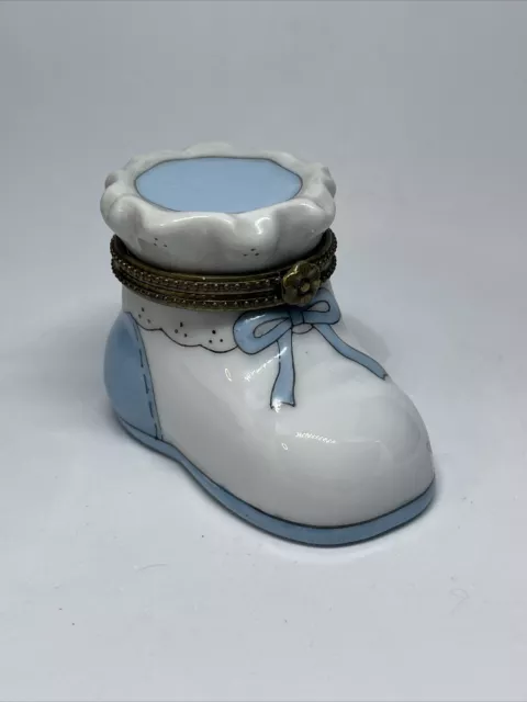 Baby Blue Shoe Porcelain Hinged Trinket Box