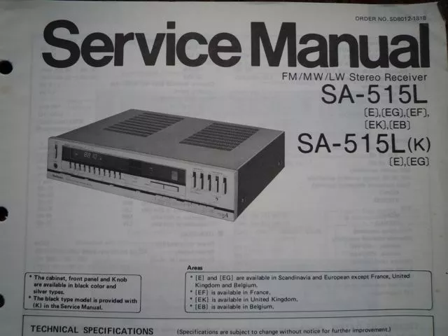 TECHNICS SA-515L Stereo amplifier receiver Service manual wiring parts diagram