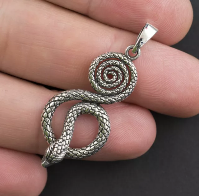 Pendentif tibétain Serpent Cobra Naja en Argent 925 massif 4.7g Tibet 26305 W2 3