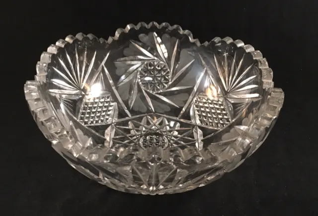 Antique American Brilliant Period Cut Glass Bowl Pineapple Pattern
