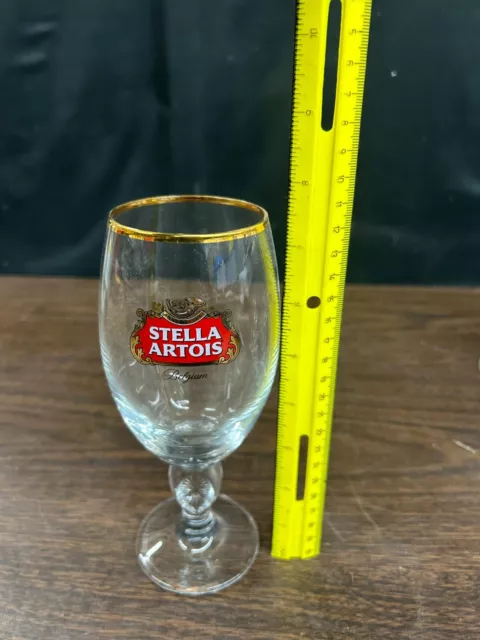 STELLA ARTOIS BELGIUM Gold Rim Chalice Beer Glass 33 CL--Lot of 6 $15. ...