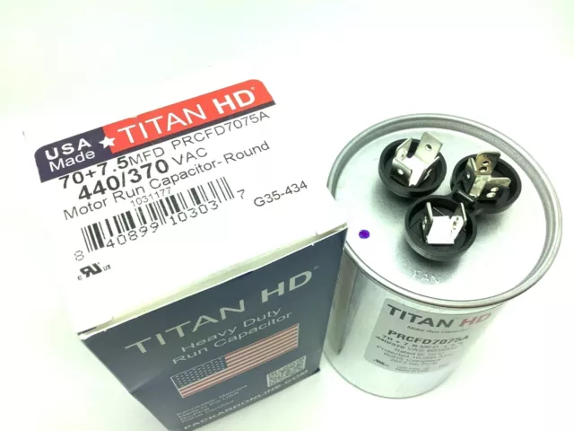 MADE IN THE USA - 70/7.5/440 Round Capacitor-Titan HD- Heavy Duty Run Cap 70+7.5 3