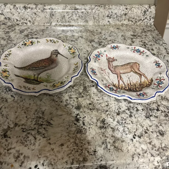 Lami Collector Melamine Plates Decorative Italy Lot of 2 Pheasant and Deer