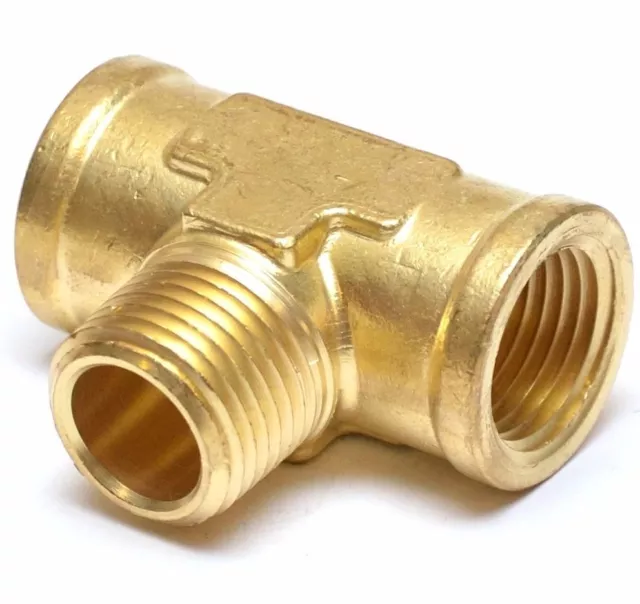 1/2 Npt Female to Male Center Branch Tee Brass Pipe Fitting Water Oil Gas Air