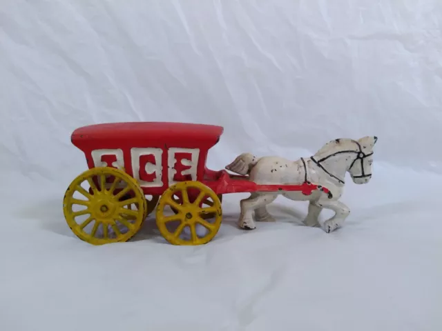 Antique Vintage Cast Iron - Horse Drawn Ice Wagon Carriage Buggy Toy 3