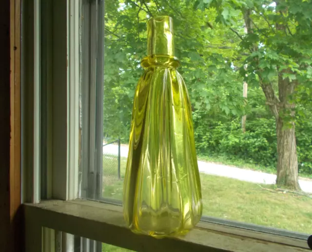 1850s PONTILED CANARY VASELINE GLASS PITTSBURGH PILLAR MOLD DECANTER CRUDE AS IS