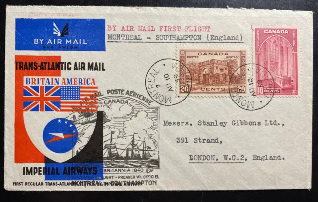 1939 Montreal Canada First Transatlantic Flight Airmail Cover To London England 2