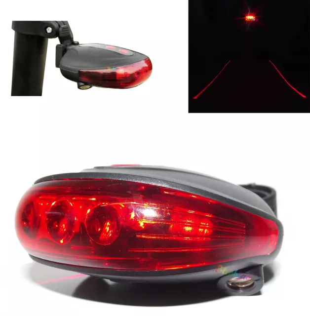 Luce 5 Led Con 2 Laser Per Bici Bicicletta Faretto Posteriore Luci Stop Bike