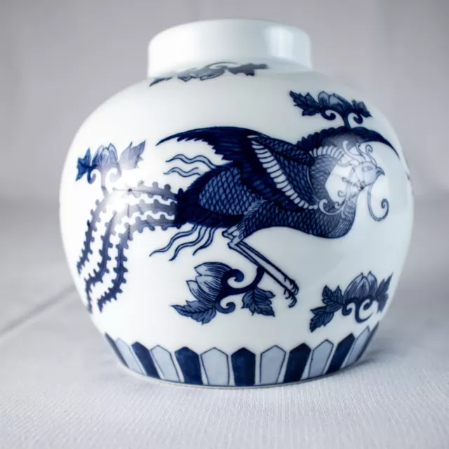 1880's Antique Qing Dynasty Chinese Dragon and Bird Blue White Porcelain Vase