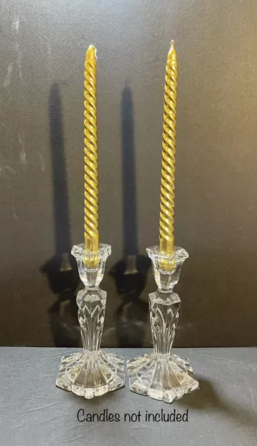 Vintage Two Heavy Lead Crystal Candle Sticks~Candle Holders 7 1/4”