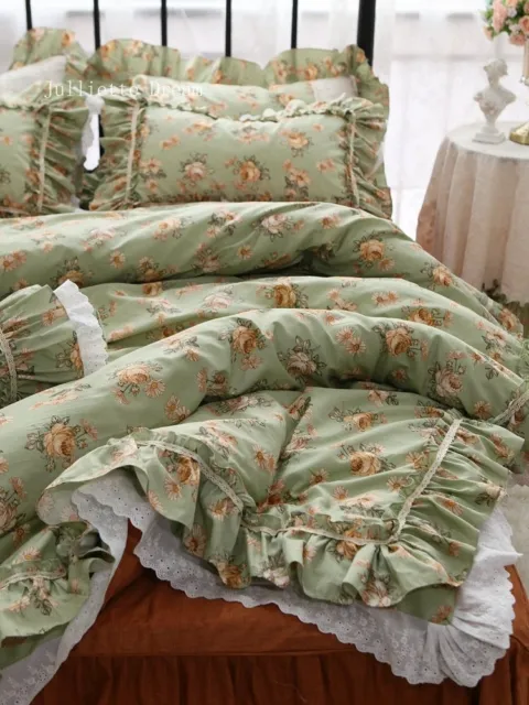 Luxury Floral Bedding Set Ruffle Lace Duvet Cover Bedsheet Pillowcase Bedclothes