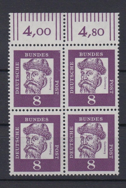 Bund 349x mit Oberrand 4er Block Bedeutende Deutsche 8 Pf postfrisch /2