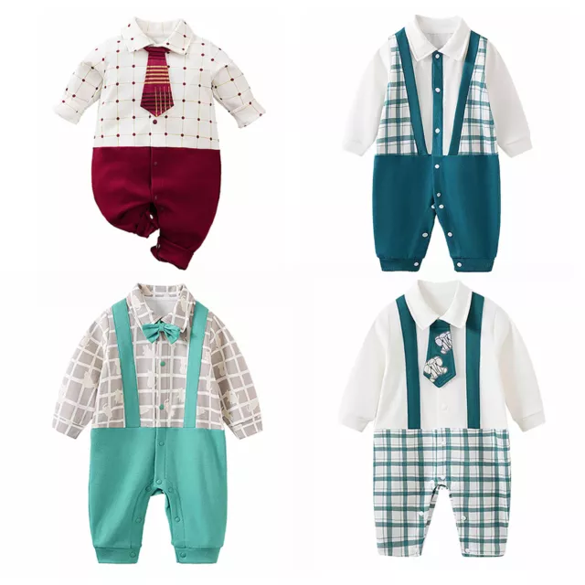 Baby Boys One-Piece Gentleman Romper Contrast Color Plaid Bodysuit