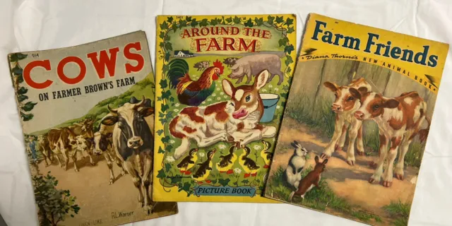 1940’s Farm Animals 3 Large Book lot Rough Shape For Crafting Wall Art
