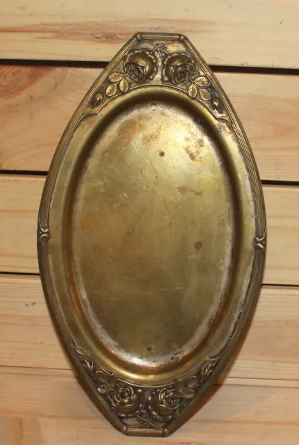 Antique Art Nouveau ornate floral brass serving tray