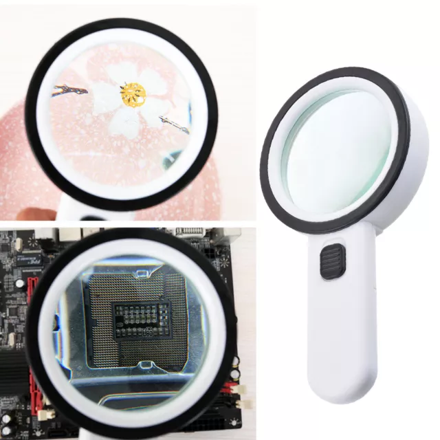 30X Magnifier 12 LED Light Magnifying Glass with UV Light Portable for Reading F 3