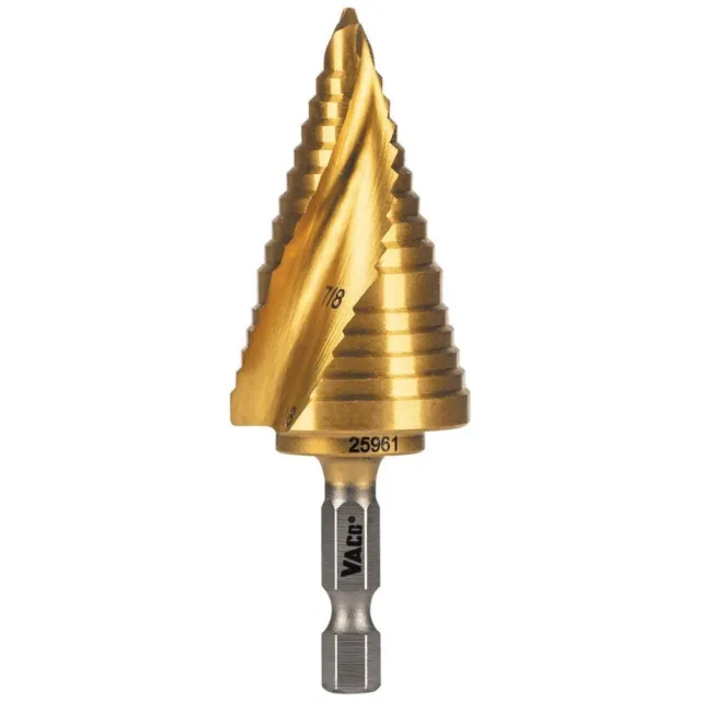 Klein Tools 25961 Step Drill Bit, Spiral Double-Fluted, 7/8" to 1-1/8", VACO