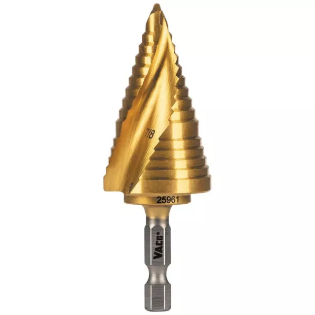 Klein Tools 25961 Step Drill Bit, Spiral Double-Fluted, 7/8" to 1-1/8", VACO