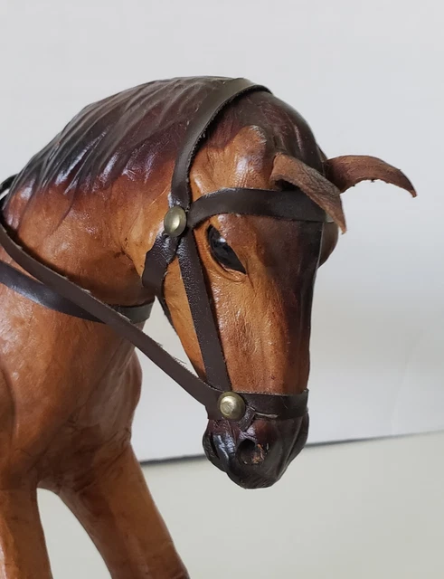 Vintage Leather Horse Statue Sculpture 15 1/2" Rearing