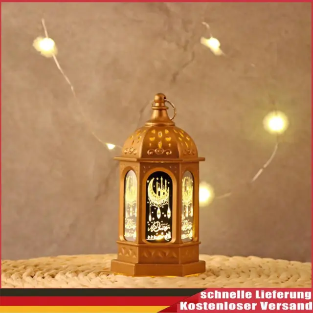 LED Ramadan Nachtlicht Retro Elektronische Kerze Laterne Ornament Dekor (Gold)