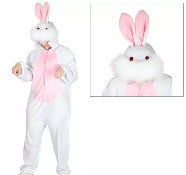 Deluxe White Easter Bunny Jumpsuit Novelty Unisex Fancy Dress Costume Adults