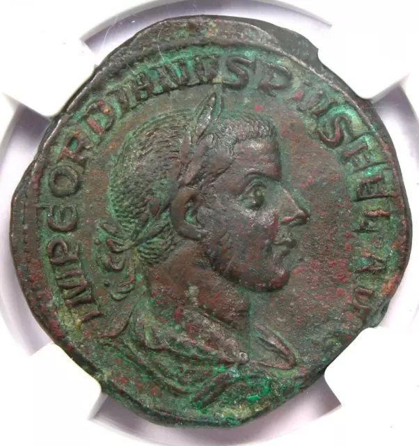 Roman Gordian III AE Sestertius Copper Coin 238-44 AD - Certified NGC XF (EF)