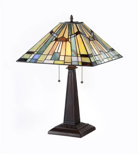 Table Lamp Tiffany Style Mission Stained Glass Arts & Crafts 16" Shade 23.5 Tall