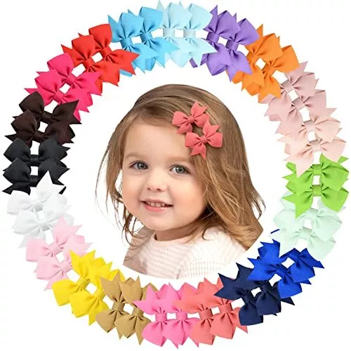 40PCS 2 Inch Baby Hair Clips Bows for Girls Grosgrain Ribbon Fully Lined Infant