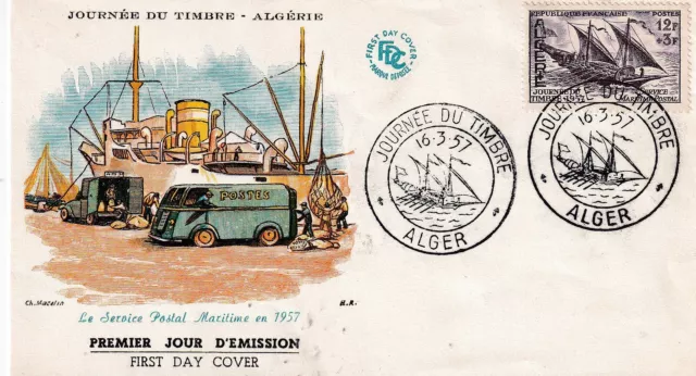 Enveloppe Philatélie 1er jour 1957 Algérie Journée du timbre Poste Maritime 2