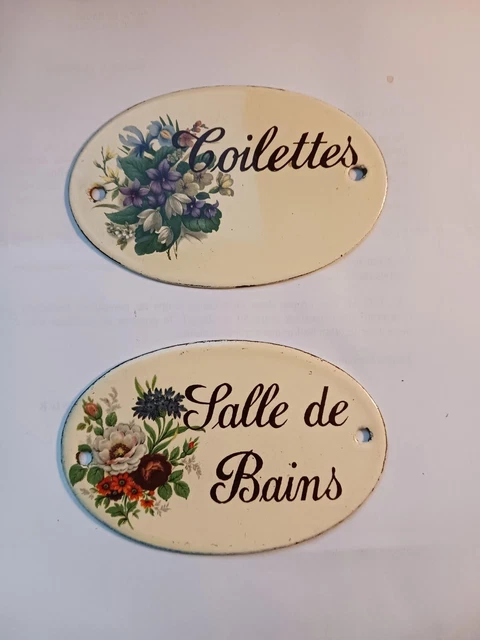 Plaque De Porte Toilettes Vintage – Métal émaillé Rose Et Jaune – Ovale 5,5