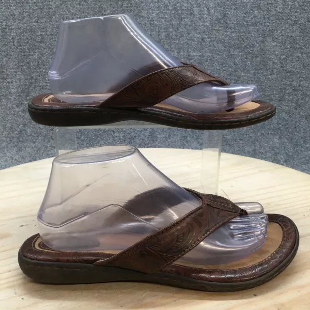 BOC Sandals Womens 9 M Floral Thong Slip On Flats Brown Faux Leather Open Toe